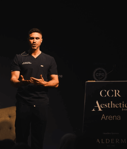 Mr James Olding on stage at the CCR conference in London, UK.