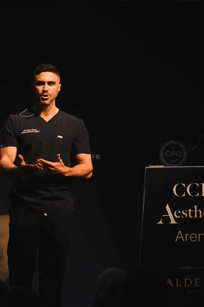 Mr James Olding on stage at the CCR conference in London, UK.