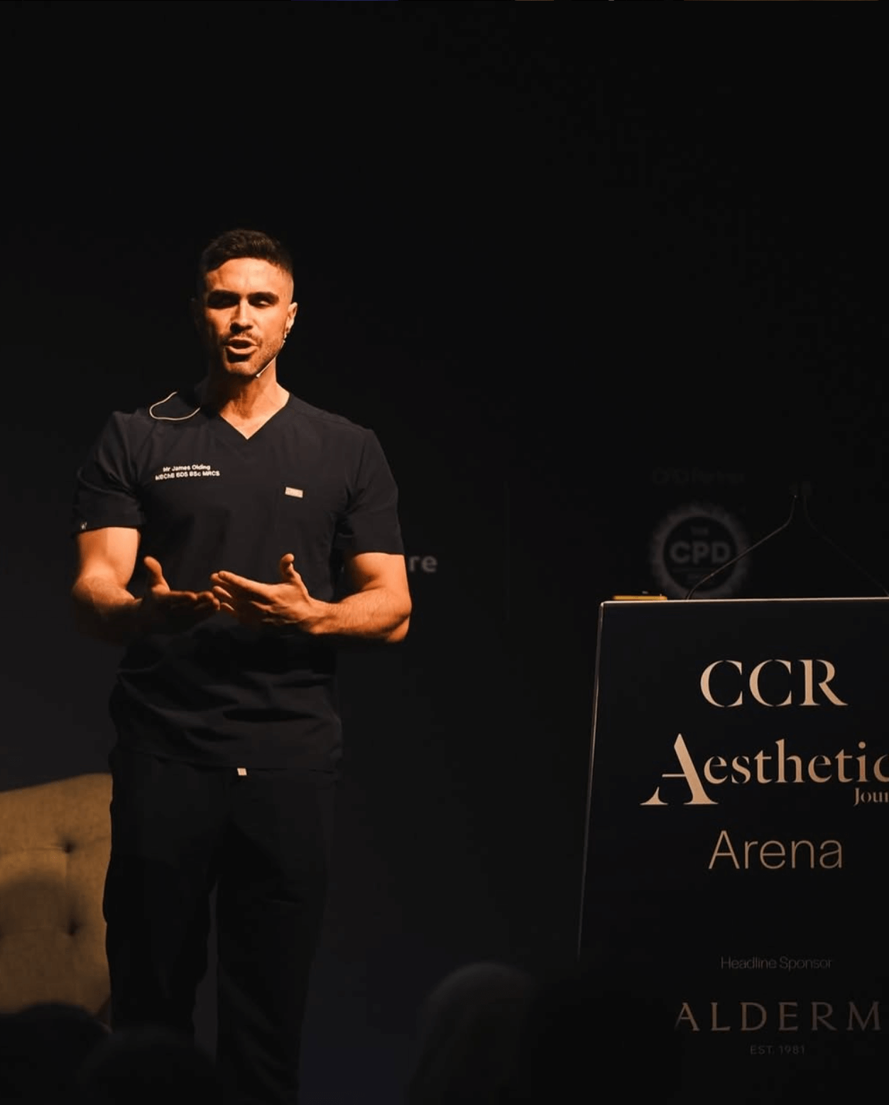 Mr James Olding on stage at the CCR conference in London, UK.