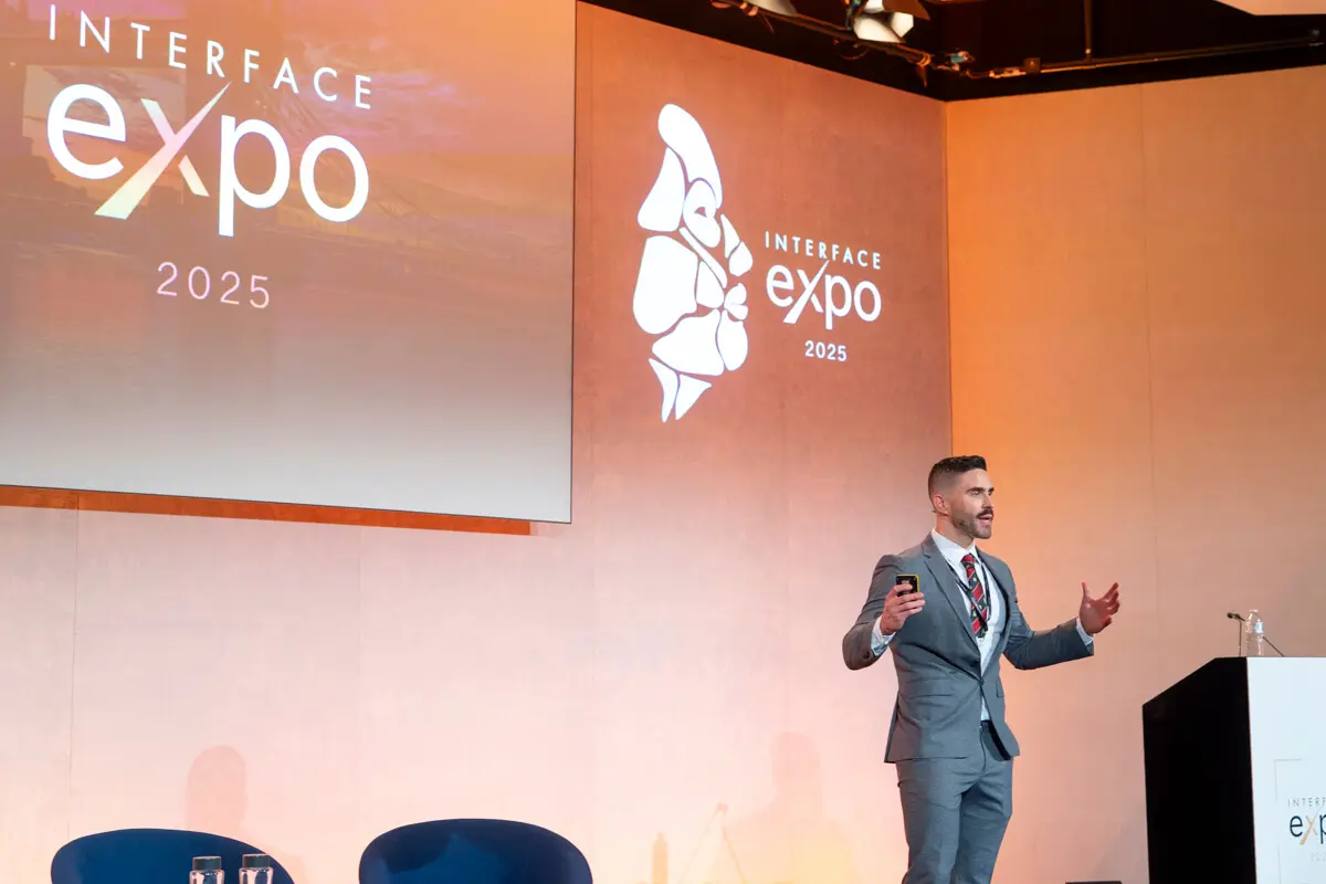 Mr James Olding speaking at Interface Expo 2025 in London.